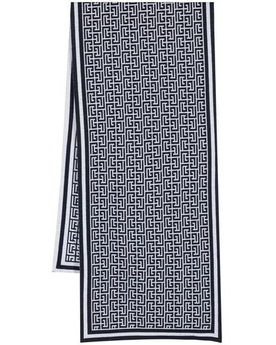 Balmain Monogram-pattern Wool Scarf - Grey