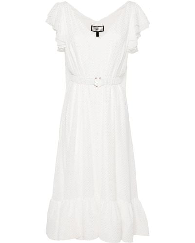 Nissa Polka-dot Belted Midi Dress - White