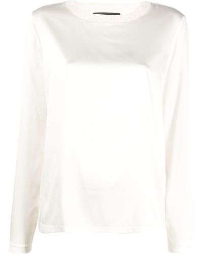 Fabiana Filippi T-shirt brodé de sequins à bords nervurés - Blanc