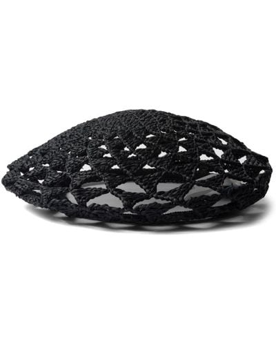 Prada ラフィア ベレー帽 - ブラック