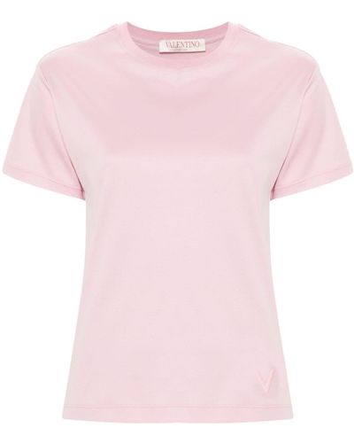 Valentino Garavani Logo-embroidered Cotton T-shirt - Pink