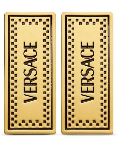 Versace Hängeohrringe mit graviertem Logo-Schild - Mettallic