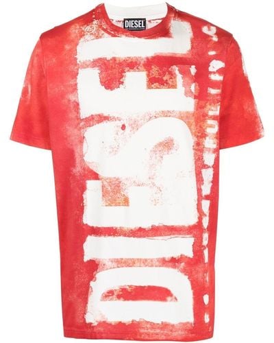DIESEL T-shirt con logo stampato a effetto bleed-through - Rosso