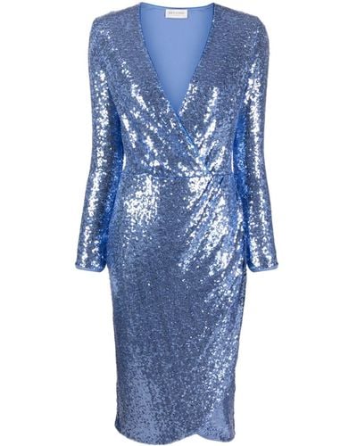 ERMANNO FIRENZE Sequined Wrap Midi Dress - Blue