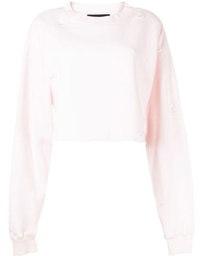 LA DETRESSE Distressed Cropped Sweatshirt - Pink
