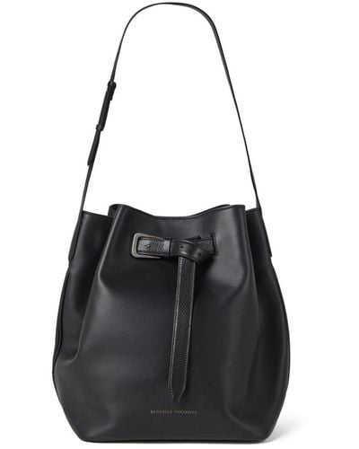 Brunello Cucinelli Buckle-fastening Leather Bucket Bag - Black