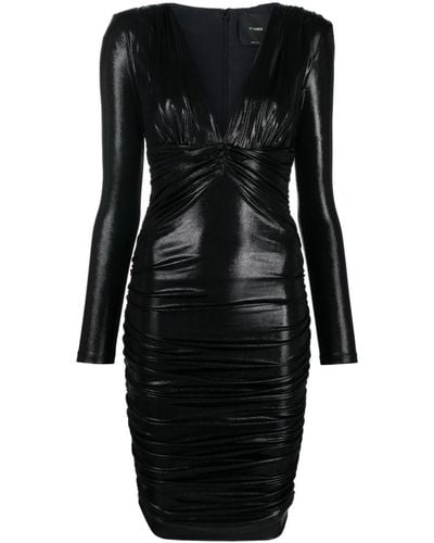 Pinko Gerafftes Kleid mit V-Ausschnitt - Schwarz