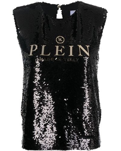 Philipp Plein Sequin-embellished Sleeveless Blouse - Black