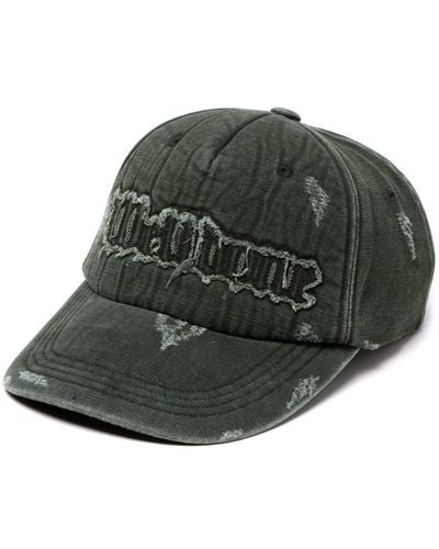 we11done Distressed Cotton Baseball Cap - Green