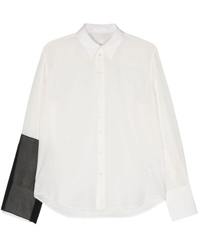 Helmut Lang Logo-embroidered Silk Shirt - White