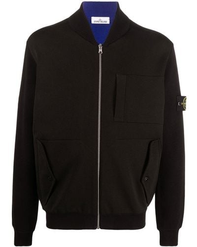Stone Island Compass-patch Zip-up Sweatshirt - Black