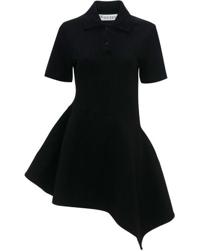 JW Anderson Polo-collar Cotton Asymmetric Dress - Black