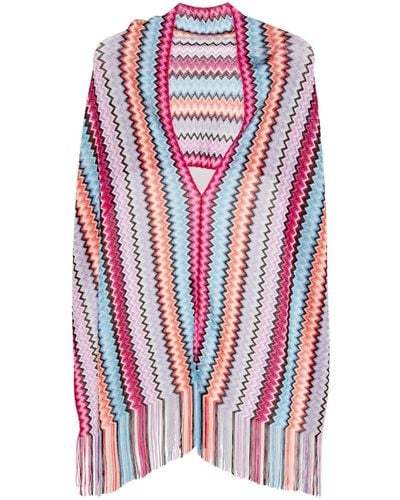 Missoni Zigzag Fringed Poncho - Red