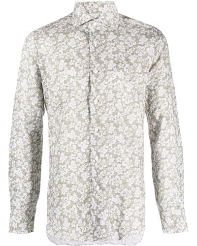 Barba Napoli Overhemd Met Bloemenprint - Wit