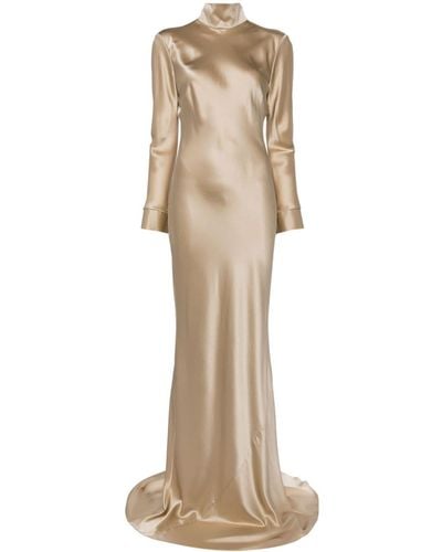Michelle Mason Long Sleeve Silk Gown - Natural