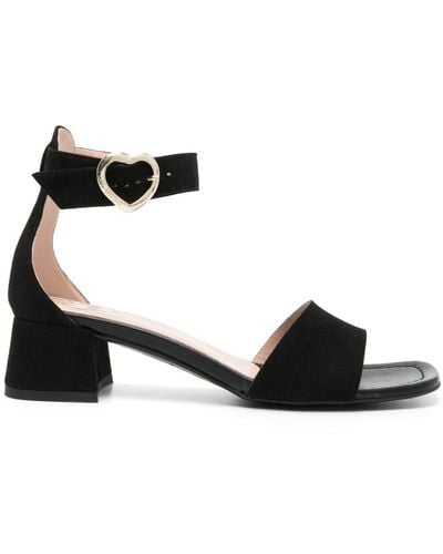 Love Moschino 45mm Logo-buckle Suede Sandals - Black