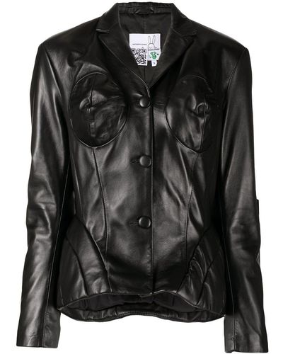 Natasha Zinko Padded Cone-bust Leather Jacket - Black