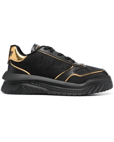 Versace Logo Metallic Trim Sneakers - Black