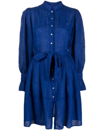 120% Lino Buttoned-up Linen Shirt Dress - Blue