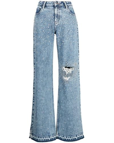 retroféte Jeans Bronte svasati con cristalli - Blu