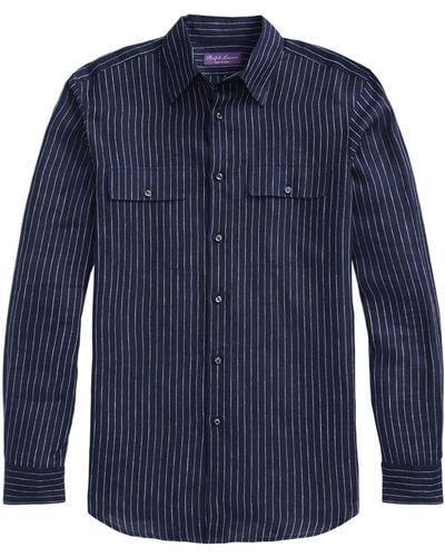 Ralph Lauren Purple Label Striped Linen Shirt - Blue