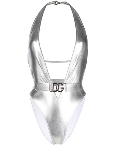 Dolce & Gabbana ロゴプレート ワンピース水着 - メタリック