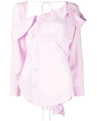 Pushbutton Asymmetric-neck Button-up Shirt - Pink