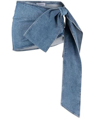 Blumarine Minijupe en jean à nœud oversize - Bleu
