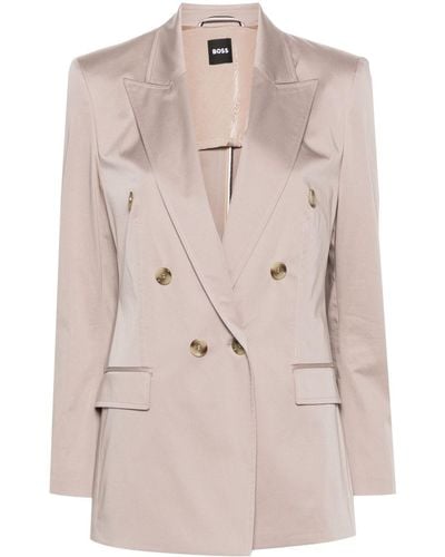BOSS Double-breasted Satin Blazer - Natural
