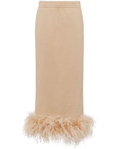 Prada Feather-trimmed Midi Skirt - Natural