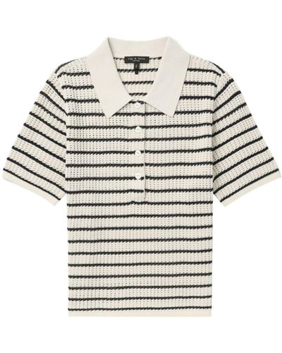 Rag & Bone Pointelle-knit Striped Polo Top - Gray