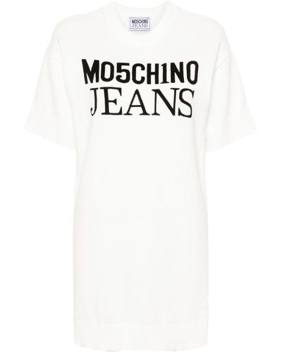 Moschino Jeans Jacquard-logo Knitted Mini Dress - White