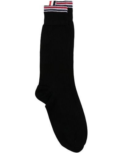 Thom Browne Mid-calf Stripe Trim Socks - Black