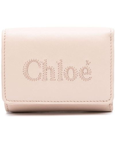 Chloé Embroidered-logo Leather Wallet - Pink