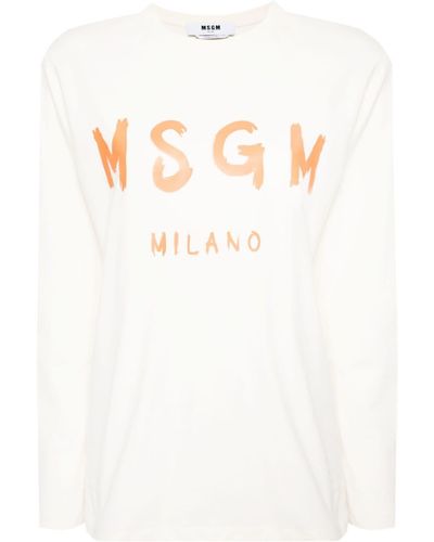 MSGM T-shirt en coton à logo imprimé - Blanc