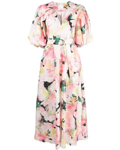 Acler Floral-print Tied-waist Dress - Pink