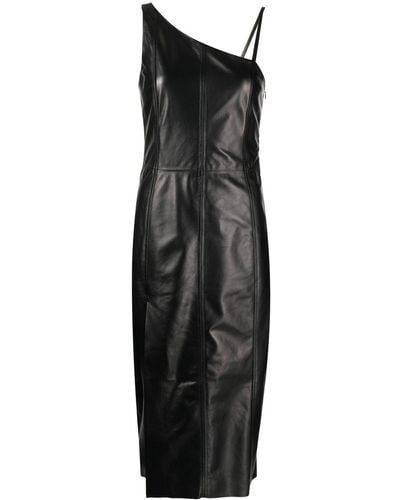DROMe Asymmetric Leather Midi Dress - Black
