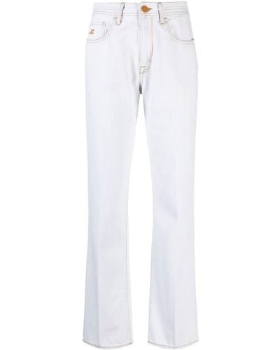 Jacob Cohen Embroidered-logo Tapered Jeans - White