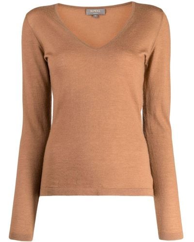 N.Peal Cashmere V-neck Fine-knit Sweater - Brown