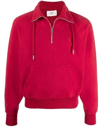 Ami Paris Ami De Coeur Half-zip Sweatshirt - Red