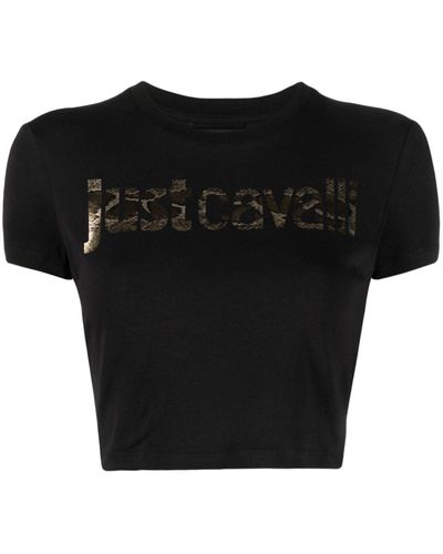 Just Cavalli Logo-print Cropped T-shirt - Black