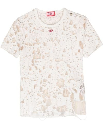 DIESEL T-Uncyna T-Shirt in Distressed-Optik - Weiß