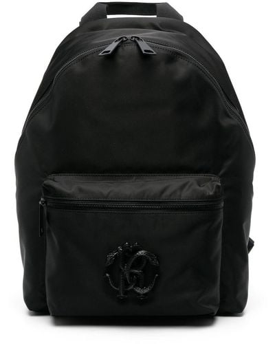 Roberto Cavalli Logo-plaque Cotton Backpack - Black