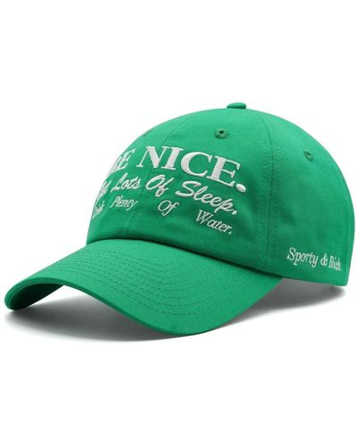 Sporty & Rich Be Nice-embroidered Cotton Cap - Green