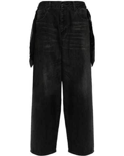 Undercover Draped-detail Wide-leg Jeans - Black