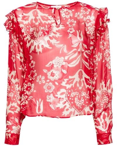 Liu Jo Floral-print sheer blouse - Rojo