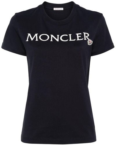 Moncler T-shirt en coton à logo brodé - Noir