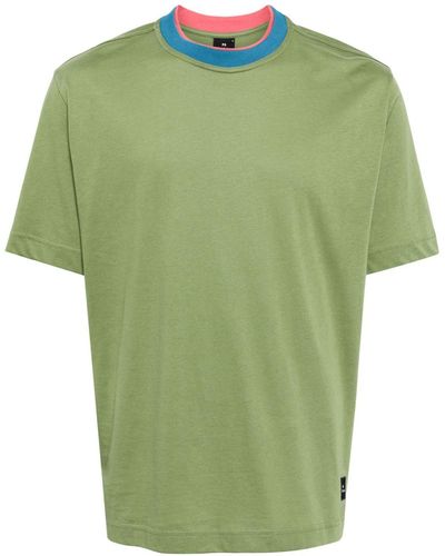 PS by Paul Smith Contrast-neck Organic Cotton T-shirt - Green