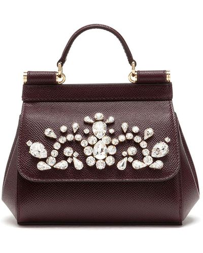 Dolce & Gabbana Mini Sicily Rhinestone-embellished Top-handle Bag - Purple