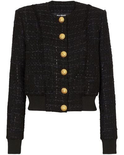 Balmain Tweed Single-breasted Jacket - Black
